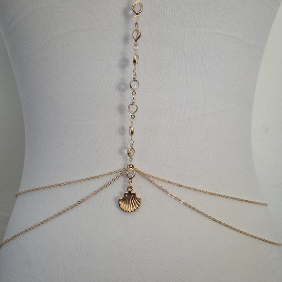 Gold Body Chain With Rhinestone And Shell Decor - Picture 5 of 6